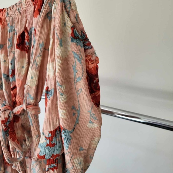 Peach / Blush Floral Off Shoulder Drop Waist Mini Dress - Picture 3 of 3